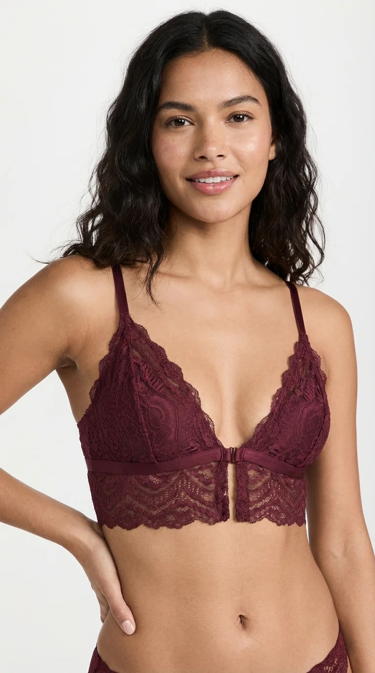 LunaIntim Bordo Dantelli Bralet Sütyen Desteksiz (Boş Kap) ve Balensiz Üçgen Model - Bordo Renk Detay